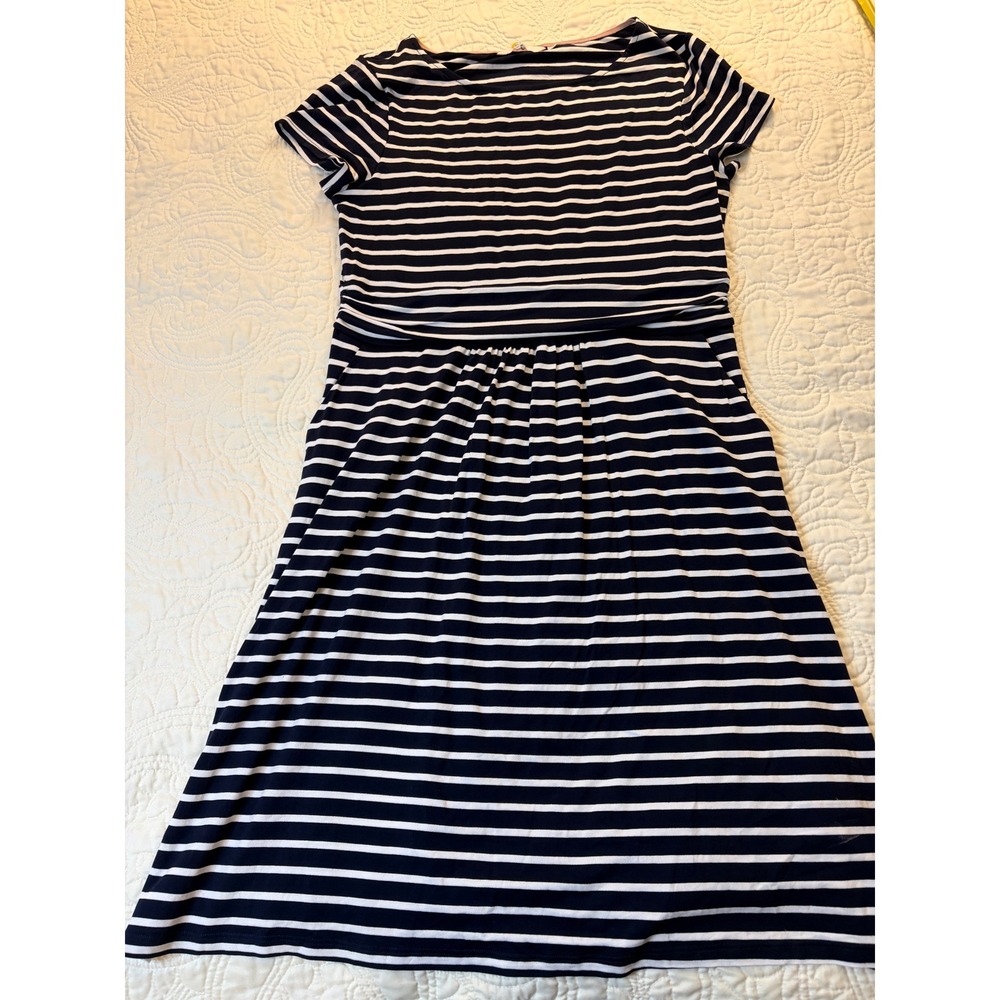 Boden Striped Jersey Dress Womens 10P Navy Blue Nautical Coastal Pocket